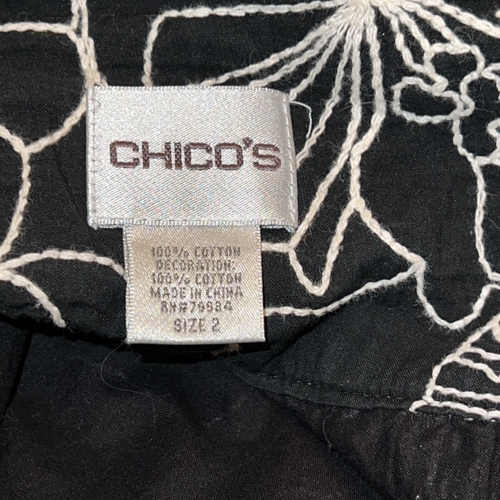 Chico's Women Black White Embroidered Floral A Line Skirt Size 2 - Picture 5 of 6
